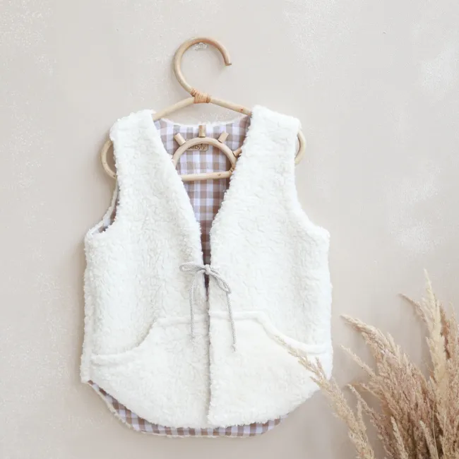 Vesta Pentru Copii, Reversibila, Dublat, Muselina Carouri Bej Si Tesatura Bucle Crem, Teddy By Babyly, 104 110, 3-5 Ani Pjb4196105