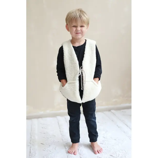 Vesta Pentru Copii, Reversibila, Dublat, Muselina Carouri Bej Si Tesatura Bucle Crem, Teddy By Babyly, 92 98, 1-3 Ani Pjb4196051
