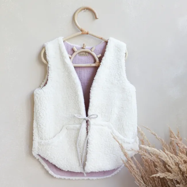 Vesta Pentru Fetita, Reversibila, Dublat, Bumbac Brodat Roz Si Tesatura Bucle Crem, Teddy By Babyly, 104 110, 3-5 Ani Pjb4196082
