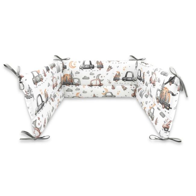 Aparatoare pentru patut, MimiNu, Din bumbac certificat Oeko Tex Standard 100, 180x30 cm, Cu panglici, Design, Cars Grey BYN6426972025294