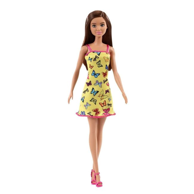 BARBIE PAPUSA CLASICA SATENA CU ROCHITA GALBENA CU IMPRIMEU CU FLUTURI VIVMTT7439_HBV08