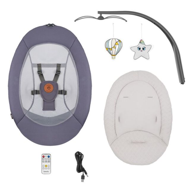 Balansoar si sezlong, Lionelo, Ralf, 2 in 1, Electric, Cu telecomanda si cablu USB, Cu miscare laterala de balansare si 5 niveluri diferite de viteza, Cu 12 melodii, Gri Grafit, Resigilat BYNLO-RALF_GREY_GRAPHITE_RESIGILAT