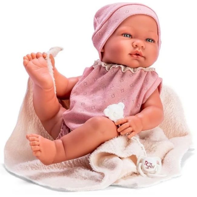 Bebelus maria cu costumas roz si paturica bej 43cm as0367010