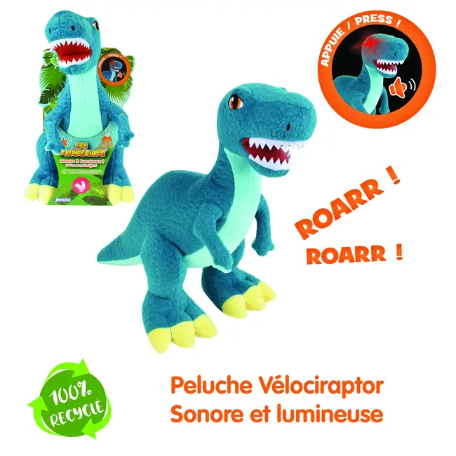 Jucarie plus muzicala jemini cu lumini 25cm velociraptor je024176