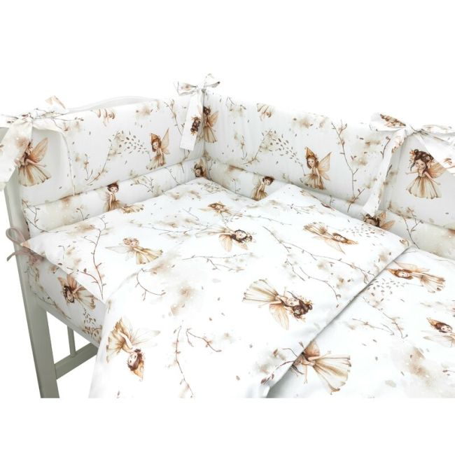 Lenjerie patut cu 3 piese, MimiNu, Pentru patut 120x60 cm, Cu protectie laterala, Din bumbac certificat Oeko Tex Standard 100, Fairy BYN6426972025447