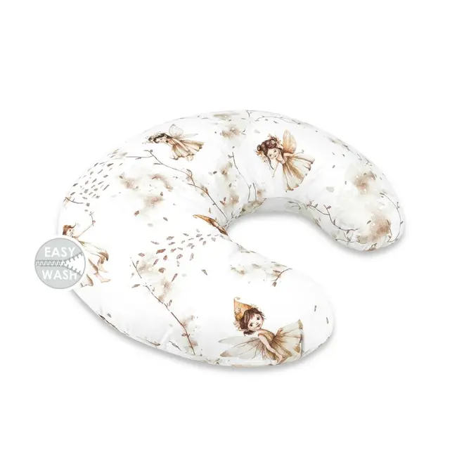 Perna pentru alaptat, MimiNu, Din bumbac certificat Oeko Tex Standard 100, Cu husa detasabila, Cu fermoar securizat, Circumferinta 155 cm, Fairy BYN6426972025423
