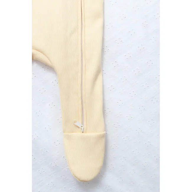 Salopeta Bebelusi Cu Maneca Lunga Si Botosei, Inchidere Cu Fermoar, Galben Banana, Marimea 68 Pjb4195757