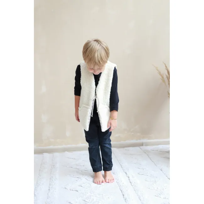 Vesta Pentru Copii, Reversibila, Dublat, Muselina Carouri Bej Si Tesatura Bucle Crem, Teddy By Babyly, 104 110, 3-5 Ani Pjb4196105
