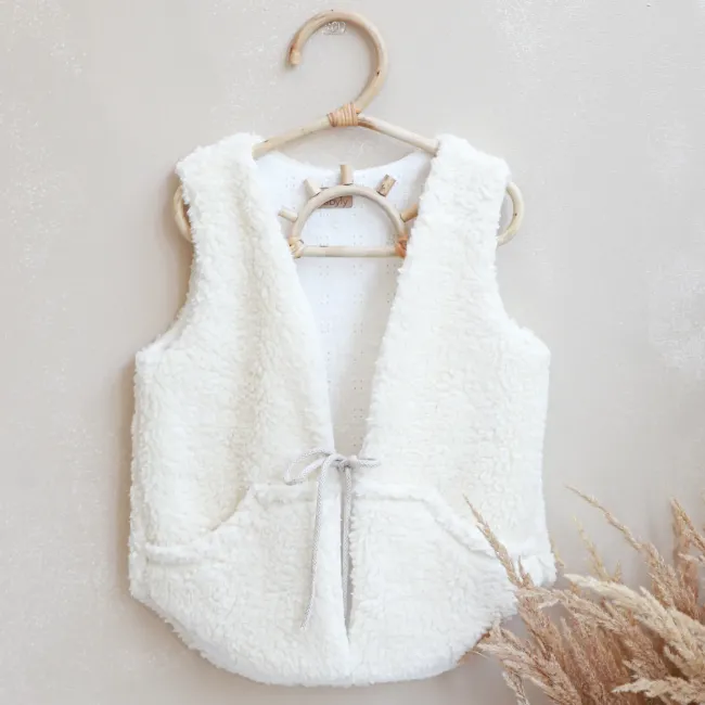 Vesta Pentru Fetita, Reversibila, Dublat, Bumbac Brodat Ecru Si Tesatura Bucle Crem, Teddy By Babyly, 92 98, 1-3 Ani Pjb4196099