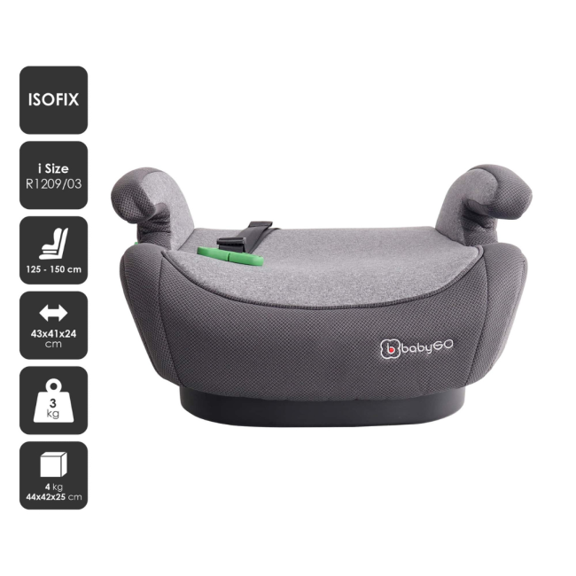 Babygo - scaun auto booster i-size bursa iv grey, 125-150 cm, certificat r129 bbbbgo-3582