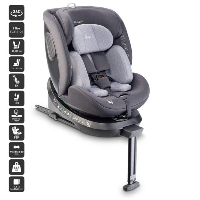 Babygo - scaun auto rotativ cu isofix, move360 grey, 40-150 cm, certificat r129 bbbbgo-2601