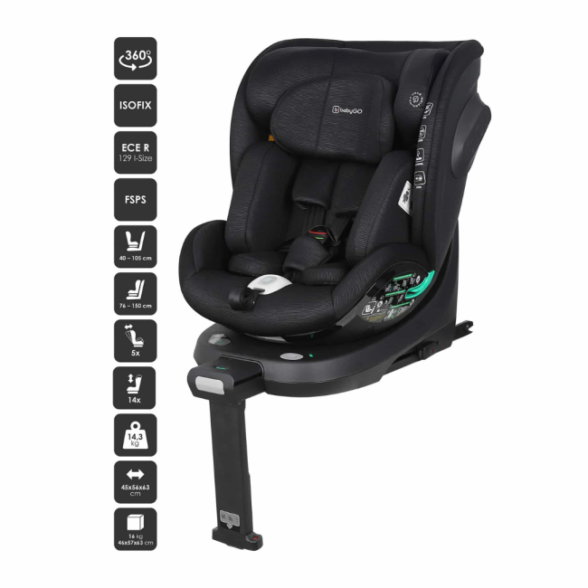 Babygo - scaun auto rotativ prime 360, black, 40-150 cm, certificat r129 bbbbgo-2351