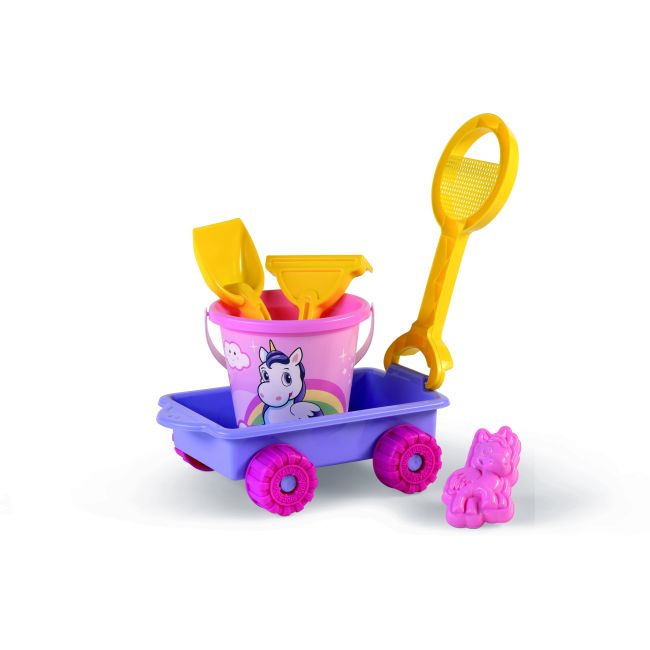 Carucior unicorn cu unelte pentru apa si nisip si galetusa incluse - okeagi6997-0uni