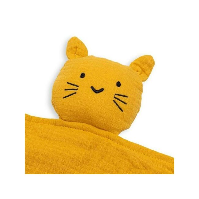 Jucarie textila, New Baby, Baby Cat, Pentru bebelusi, Moale, Din muselina, 100% bumbac,30x30 cm, Mustard BYN53506