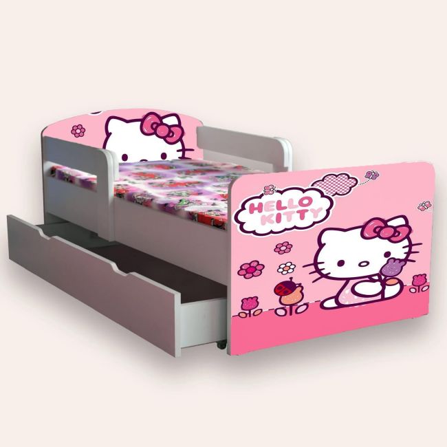 Pat Copii Hello Kitty Mare 2-12 Ani Cu Manere, Sertar Si Varianta fara Saltea Cmg46520903696724