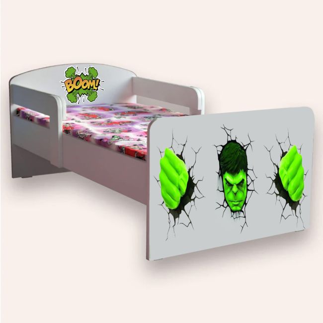 Pat Pentru Baieti Hulk Mare 2-12 Ani Cu Manere Cu Saltea Inclusa 160x80 Cmg46495223251284