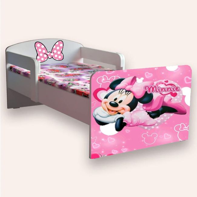 Patut Fetite Minnie Mouse Mic 2-8 Ani Cu Manere Cu Saltea Inclusa 140x70 Cmg46495425331540