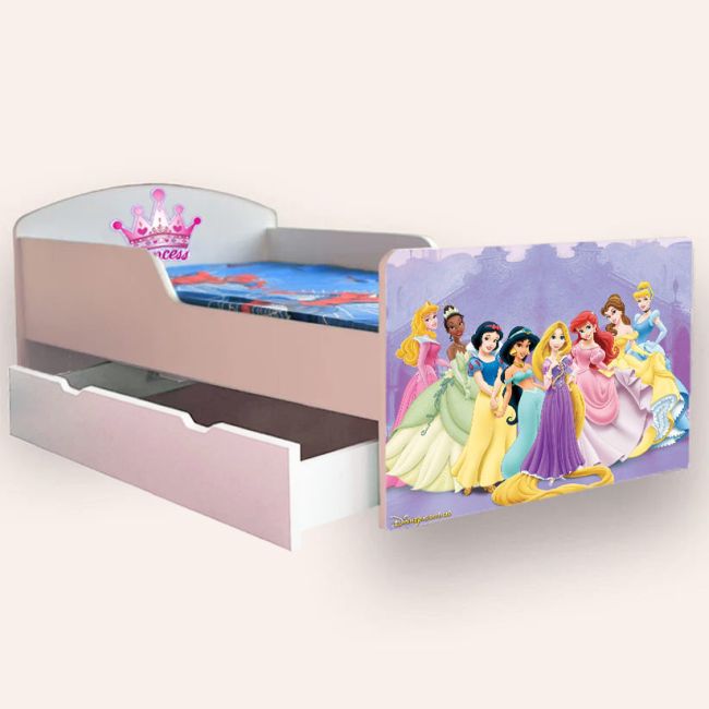 Pat Pentru Fete Printese Mare 2-12 Ani Cu Sertar Cu Saltea Inclusa 160x80 Cmg43817570238721