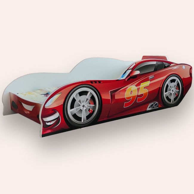 Pat Masina Fulger Mcqueen Mare 2-12 Ani Pentru Saltele 160x80 Alb Cu Saltea Inclusa Cmg43222644621569