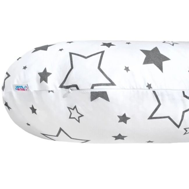 Perna alaptare, New Baby, Stelute, Cu husa detasabila, Din bumbac, 125x16 cm, Gri BYN35210