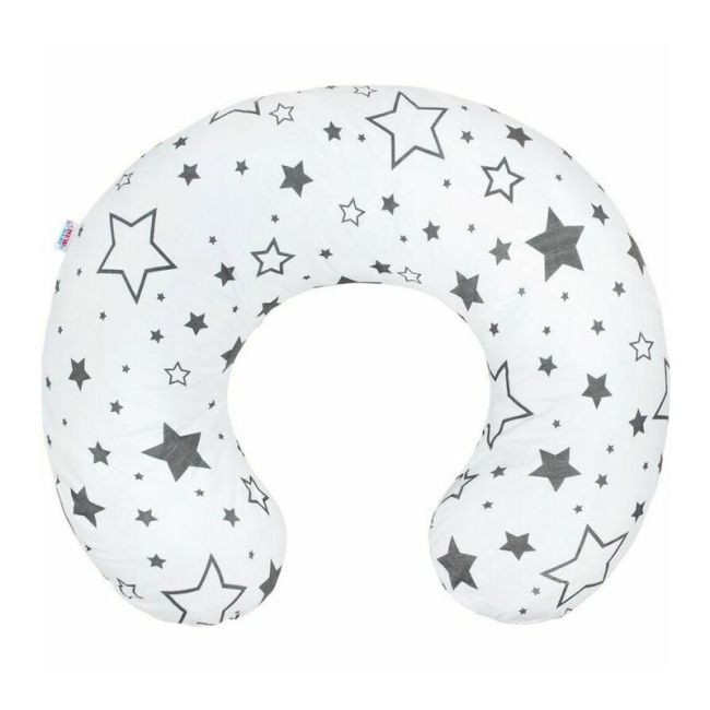 Perna alaptare, New Baby, Stelute, Cu husa detasabila, Din bumbac, 125x16 cm, Gri BYN35210