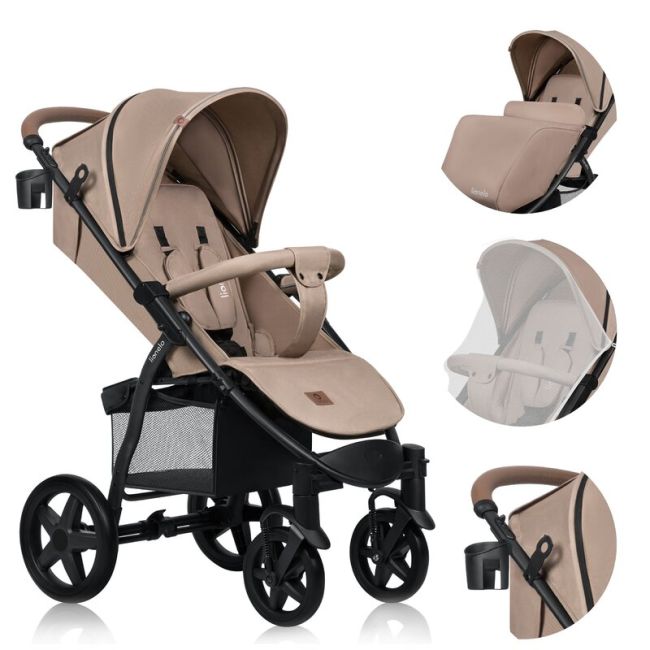 Carucior sport, Lionelo, Annet Plus, De la nastere, Cu accesorii si capotina XXL reglabila, 0 - 22 Kg, Conform cu standardele europene de securitate EN1888-1 si EN1888-2, Bej BYNLO-ANNET_PLUS_BEIGE_SAND