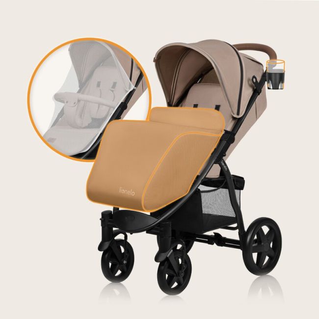 Carucior sport, Lionelo, Annet Plus, De la nastere, Cu accesorii si capotina XXL reglabila, 0 - 22 Kg, Conform cu standardele europene de securitate EN1888-1 si EN1888-2, Bej BYNLO-ANNET_PLUS_BEIGE_SAND