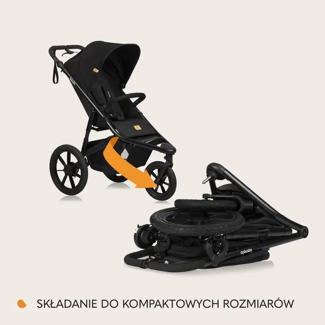 Carucior sport, Lionelo, Azura, Cu 3 roti, Cu baldachin XXL impermeabil, Pliere compacta, Pana la 22 kg, 6-48 luni, Conform cu standardele europene de securitate EN1888-1 si EN1888-2, Negru BYNLO-AZURA_BLACK_ONYX