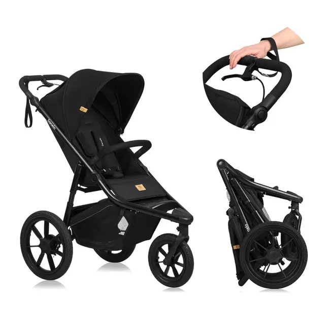Carucior sport, Lionelo, Azura, Cu 3 roti, Cu baldachin XXL impermeabil, Pliere compacta, Pana la 22 kg, 6-48 luni, Conform cu standardele europene de securitate EN1888-1 si EN1888-2, Negru BYNLO-AZURA_BLACK_ONYX
