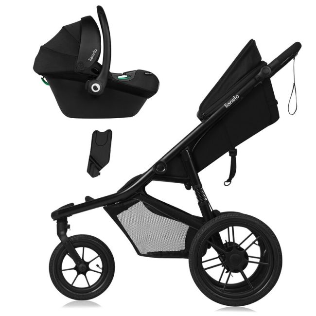 Carucior sport, Lionelo, Azura, Cu 3 roti, Cu baldachin XXL impermeabil, Pliere compacta, Pana la 22 kg, 6-48 luni, Conform cu standardele europene de securitate EN1888-1 si EN1888-2, Negru BYNLO-AZURA_BLACK_ONYX