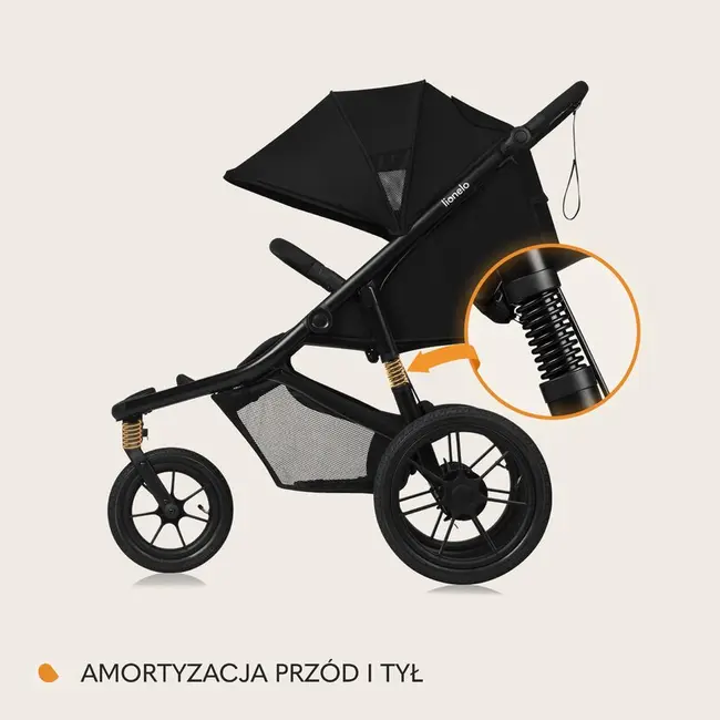 Carucior sport, Lionelo, Azura, Cu 3 roti, Cu baldachin XXL impermeabil, Pliere compacta, Pana la 22 kg, 6-48 luni, Conform cu standardele europene de securitate EN1888-1 si EN1888-2, Negru BYNLO-AZURA_BLACK_ONYX