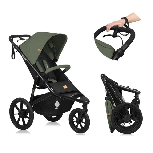 Carucior sport, Lionelo, Azura, Cu 3 roti, Cu baldachin XXL impermeabil, Pliere compacta, Pana la 22 kg, 6-48 luni, Conform cu standardele europene de securitate EN1888-1 si EN1888-2, Verde BYNLO-AZURA_GREEN_FOREST