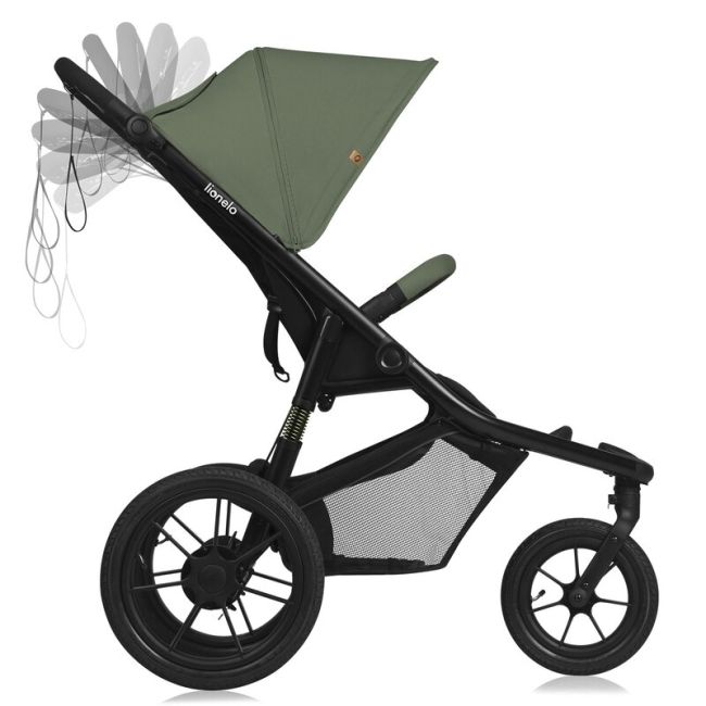 Carucior sport, Lionelo, Azura, Cu 3 roti, Cu baldachin XXL impermeabil, Pliere compacta, Pana la 22 kg, 6-48 luni, Conform cu standardele europene de securitate EN1888-1 si EN1888-2, Verde BYNLO-AZURA_GREEN_FOREST