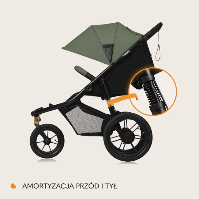 Carucior sport, Lionelo, Azura, Cu 3 roti, Cu baldachin XXL impermeabil, Pliere compacta, Pana la 22 kg, 6-48 luni, Conform cu standardele europene de securitate EN1888-1 si EN1888-2, Verde BYNLO-AZURA_GREEN_FOREST