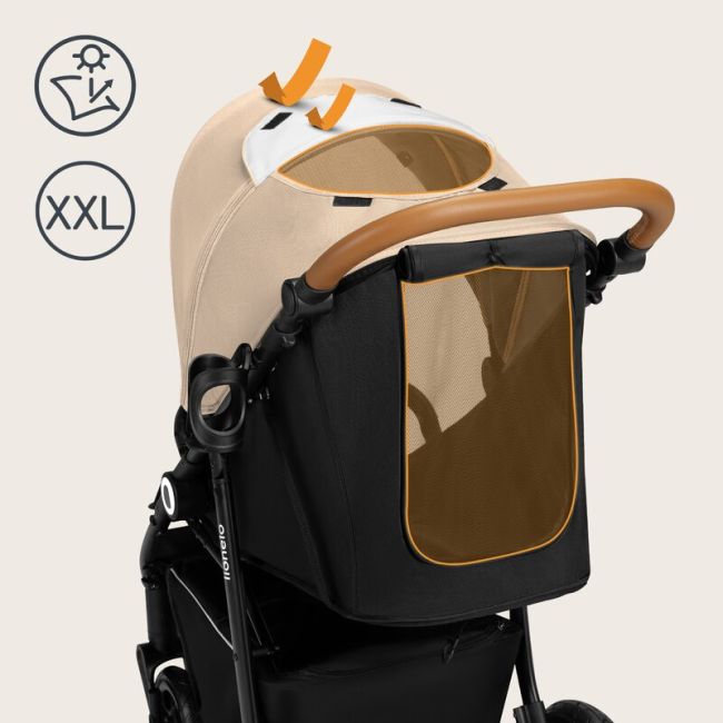 Carucior sport, Lionelo, Natt, De la nastere, Cu accesorii si capotina XXL reglabila, 0 - 22 kg, Conform cu standardele europene de securitate EN1888-1, EN1888-2, Bej BYNLO-NATT_BEIGE_SAND