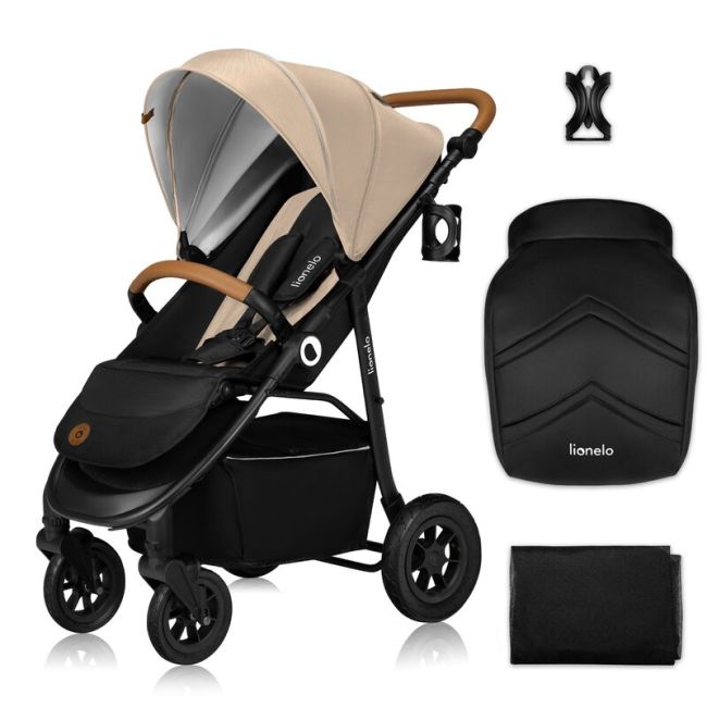Carucior sport, Lionelo, Natt, De la nastere, Cu accesorii si capotina XXL reglabila, 0 - 22 kg, Conform cu standardele europene de securitate EN1888-1, EN1888-2, Bej BYNLO-NATT_BEIGE_SAND