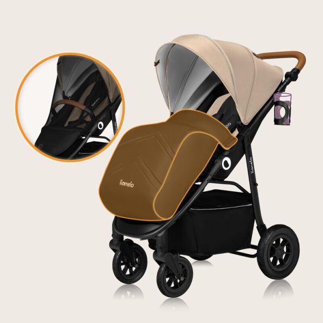 Carucior sport, Lionelo, Natt, De la nastere, Cu accesorii si capotina XXL reglabila, 0 - 22 kg, Conform cu standardele europene de securitate EN1888-1, EN1888-2, Bej BYNLO-NATT_BEIGE_SAND