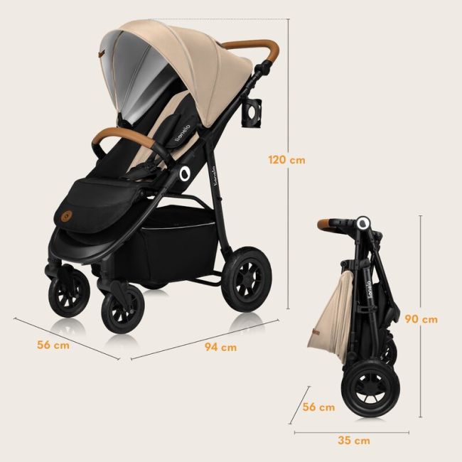 Carucior sport, Lionelo, Natt, De la nastere, Cu accesorii si capotina XXL reglabila, 0 - 22 kg, Conform cu standardele europene de securitate EN1888-1, EN1888-2, Bej BYNLO-NATT_BEIGE_SAND