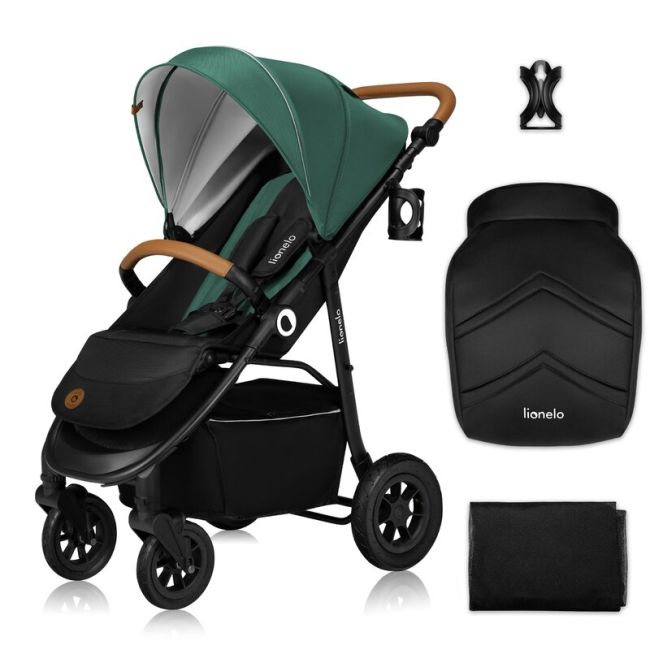 Carucior sport, Lionelo, Natt, De la nastere, Cu accesorii si capotina XXL reglabila, 0 - 22 kg, Conform cu standardele europene de securitate EN1888-1, EN1888-2, Verde BYNLO-NATT_GREEN_EMERALD