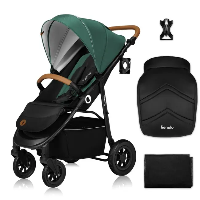 Carucior sport, Lionelo, Natt, De la nastere, Cu accesorii si capotina XXL reglabila, 0 - 22 kg, Conform cu standardele europene de securitate EN1888-1, EN1888-2, Verde BYNLO-NATT_GREEN_EMERALD