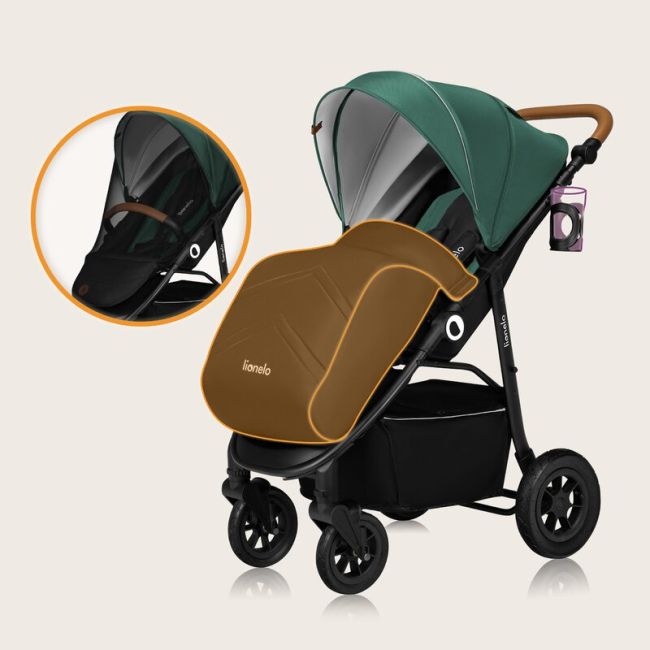 Carucior sport, Lionelo, Natt, De la nastere, Cu accesorii si capotina XXL reglabila, 0 - 22 kg, Conform cu standardele europene de securitate EN1888-1, EN1888-2, Verde BYNLO-NATT_GREEN_EMERALD