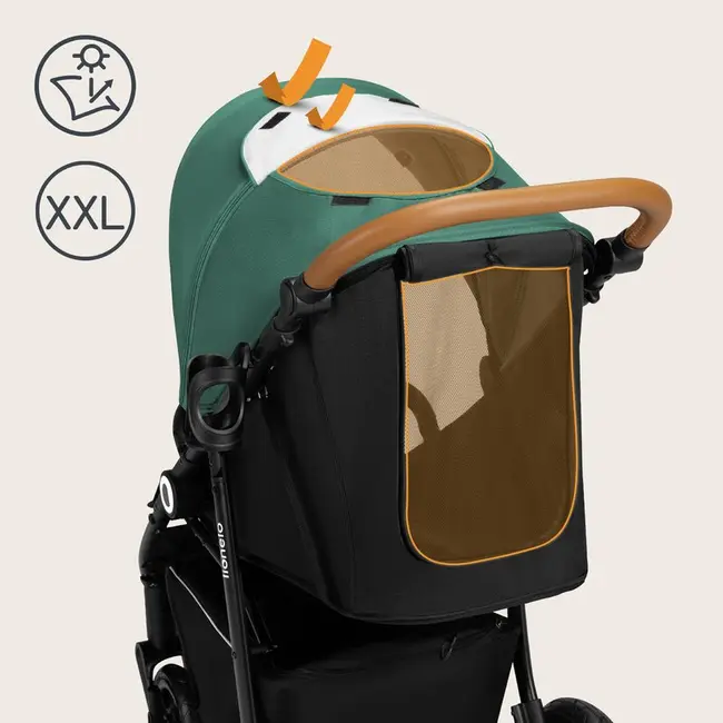 Carucior sport, Lionelo, Natt, De la nastere, Cu accesorii si capotina XXL reglabila, 0 - 22 kg, Conform cu standardele europene de securitate EN1888-1, EN1888-2, Verde BYNLO-NATT_GREEN_EMERALD