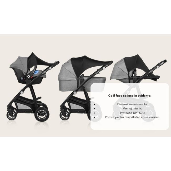 Parasolar, Lionelo, Pentru carucior, Material textil, Cu protectie UPF 50+, 53 x 51 cm, Negru BYNLO-STROLLER_SUN_COVER_BLACK_CARBON