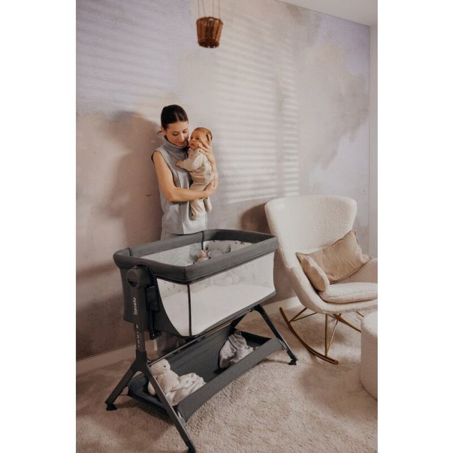 Patut co-sleeper, Lionelo, Leonie Plus, Pliabil, Cu sistem de leganare, Cu setare unghiulara, Reglabil in 6 pozitii pe inaltime, Conform cu standardele europeane de securitate EN1130 si EN16890, Bej BYNLO-LEONIE_PLUS_BEIGE_SAND