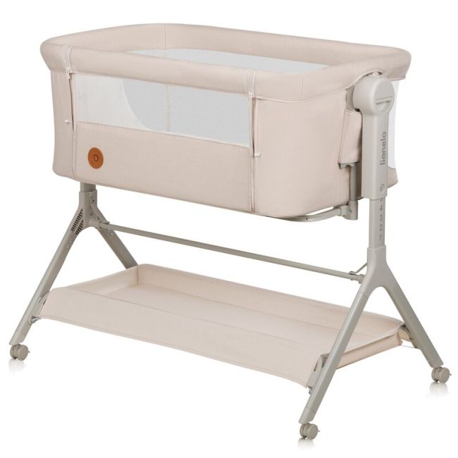 Patut co-sleeper, Lionelo, Leonie Plus, Pliabil, Cu sistem de leganare, Cu setare unghiulara, Reglabil in 6 pozitii pe inaltime, Conform cu standardele europeane de securitate EN1130 si EN16890, Bej BYNLO-LEONIE_PLUS_BEIGE_SAND
