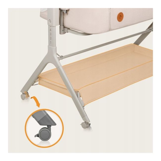 Patut co-sleeper, Lionelo, Leonie Plus, Pliabil, Cu sistem de leganare, Cu setare unghiulara, Reglabil in 6 pozitii pe inaltime, Conform cu standardele europeane de securitate EN1130 si EN16890, Bej BYNLO-LEONIE_PLUS_BEIGE_SAND
