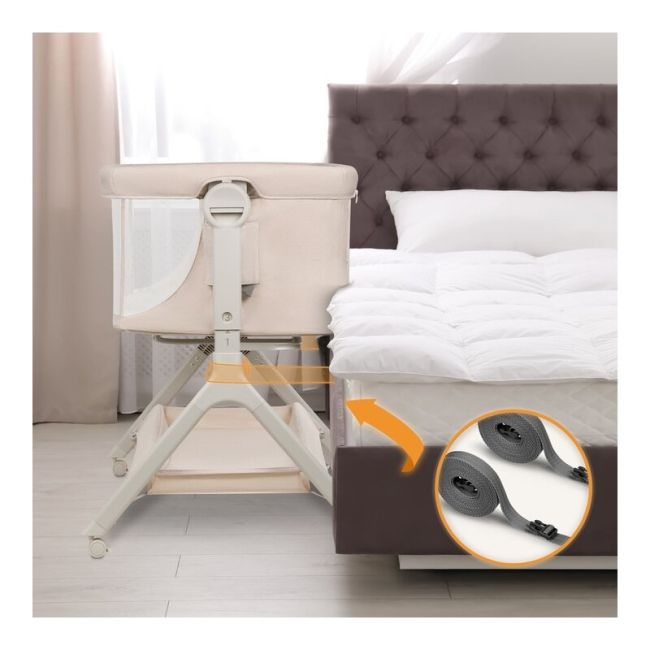 Patut co-sleeper, Lionelo, Leonie Plus, Pliabil, Cu sistem de leganare, Cu setare unghiulara, Reglabil in 6 pozitii pe inaltime, Conform cu standardele europeane de securitate EN1130 si EN16890, Bej BYNLO-LEONIE_PLUS_BEIGE_SAND