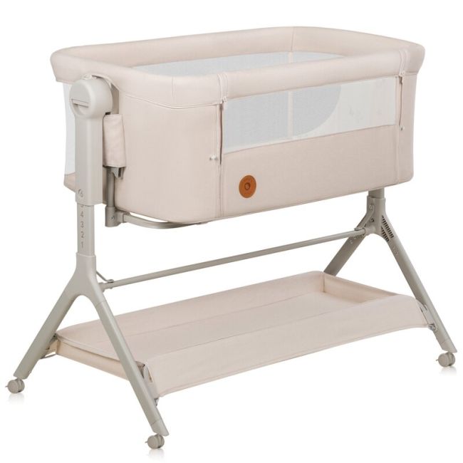 Patut co-sleeper, Lionelo, Leonie Plus, Pliabil, Cu sistem de leganare, Cu setare unghiulara, Reglabil in 6 pozitii pe inaltime, Conform cu standardele europeane de securitate EN1130 si EN16890, Bej BYNLO-LEONIE_PLUS_BEIGE_SAND