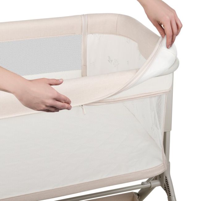 Patut co-sleeper, Lionelo, Leonie Plus, Pliabil, Cu sistem de leganare, Cu setare unghiulara, Reglabil in 6 pozitii pe inaltime, Conform cu standardele europeane de securitate EN1130 si EN16890, Bej BYNLO-LEONIE_PLUS_BEIGE_SAND