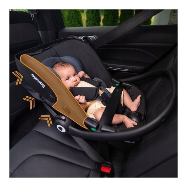 Scoica auto, Lionelo, i-Size Astrid, Include baza Isofix, 0-13 Kg, 40-87 cm, Cu maner si capotina reglabile, Cu protectie laterala avansata, Salteluta confortabila, Testat ADAC, Conform cu R129, Bej BYNLO-ASTRID_I-SIZE_BEIGE+BASE_BLACK